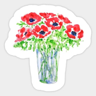 red anemones flowers ink and watercolor Sticker